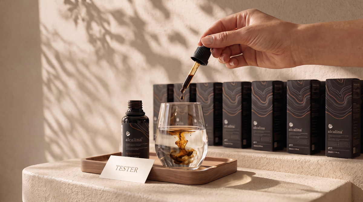 A wholesale price sheet and product folder open on a wooden desk beside a matte black box and a cup of tea