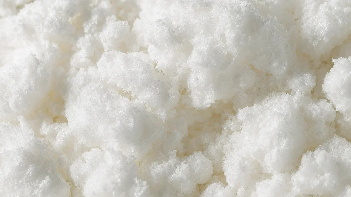 N-acetyl L-carnitine, a bright white powder caked into soft lumps