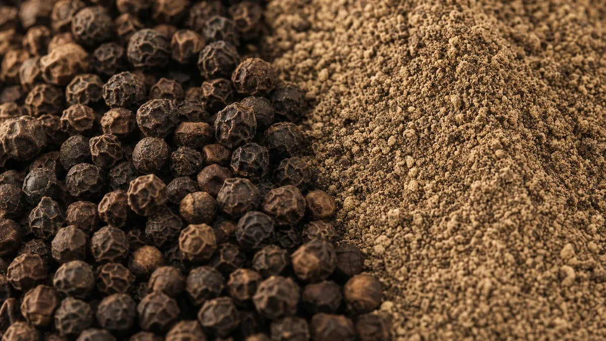 A close macro of black pepper