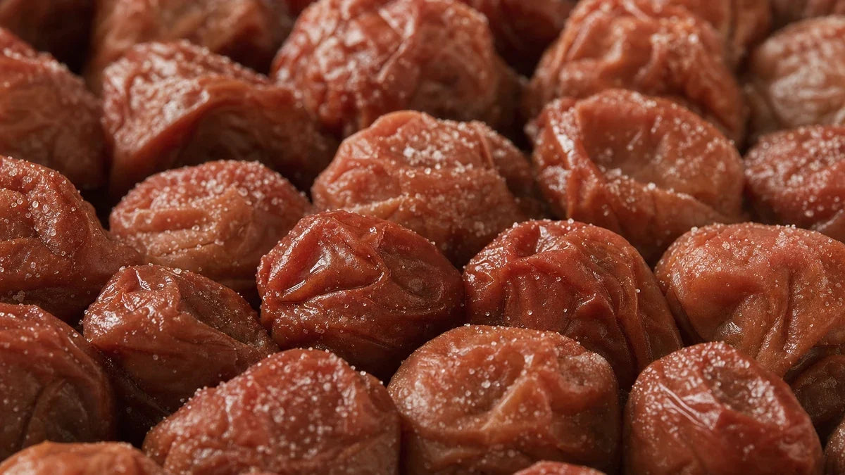 A close macro of umeboshi plum